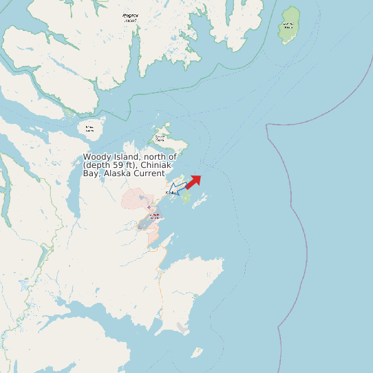 Woody Island, north of (depth 59 ft), Chiniak Bay, Alaska Current map
