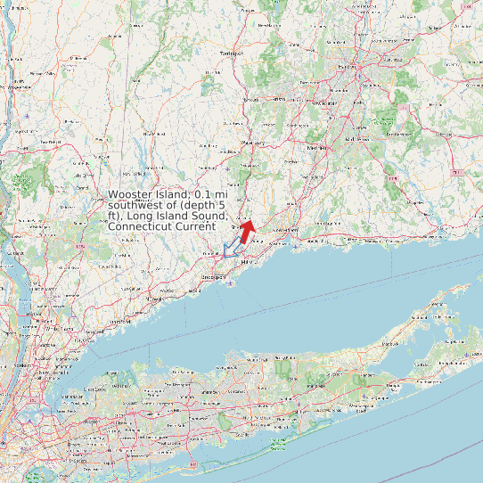 Map of Wooster Island, 0.1 mi southwest of (depth 5 ft), Long Island Sound, Connecticut Current Prediction Station