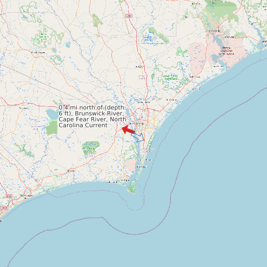 Map of 0.4 mi north of (depth 6 ft), Brunswick River, Cape Fear River, North Carolina Current Prediction Station