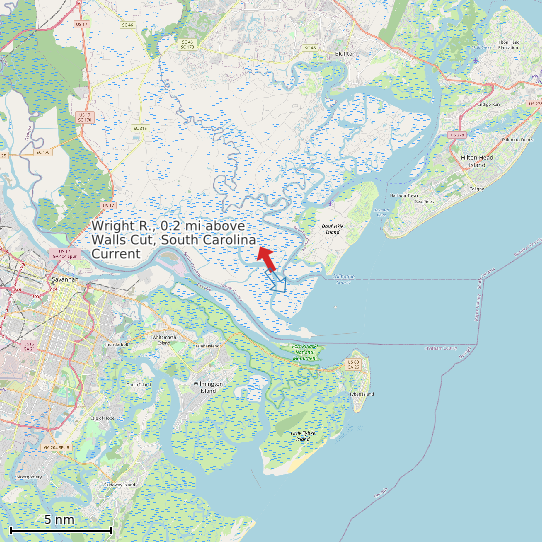 Map of Wright R., 0.2 mi above Walls Cut, South Carolina Current Prediction Station