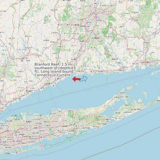 Branford Reef, 1.5 mi southwest of (depth 15 ft), Long Island Sound, Connecticut Current map