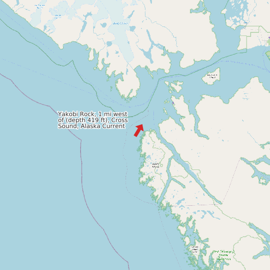 Yakobi Rock, 1 mi west of (depth 419 ft), Cross Sound, Alaska Current map
