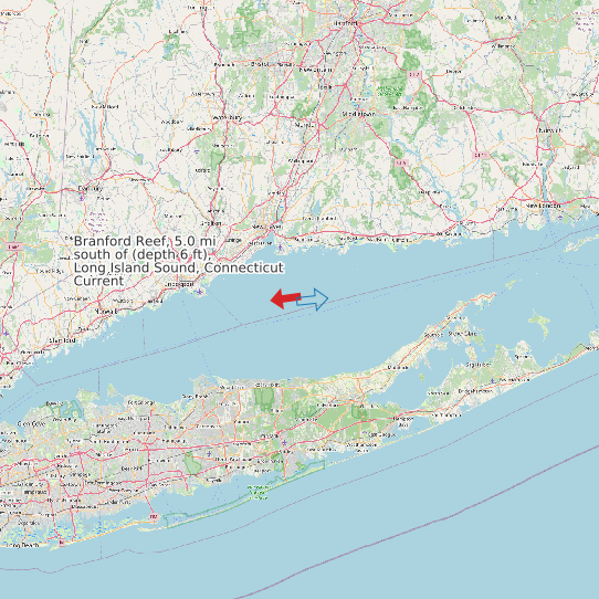 Map of Branford Reef, 5.0 mi south of (depth 6 ft), Long Island Sound, Connecticut Current Prediction Station