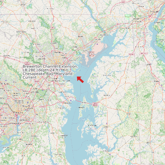 Map of Brewerton Channel Extension, LB 2BE (depth 24 ft), Chesapeake Bay, Maryland Current Prediction Station
