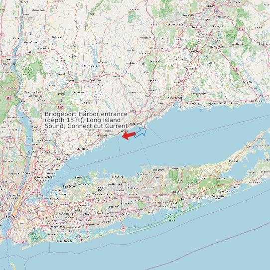 Map of Bridgeport Harbor entrance (depth 15 ft), Long Island Sound, Connecticut Current Prediction Station