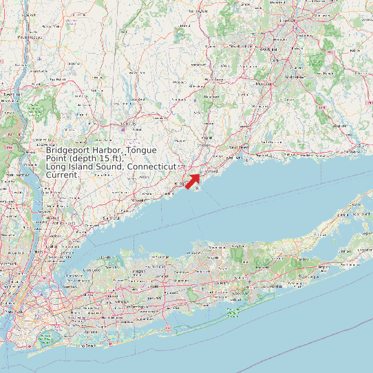 Map of Bridgeport Harbor, Tongue Point (depth 15 ft), Long Island Sound, Connecticut Current Prediction Station