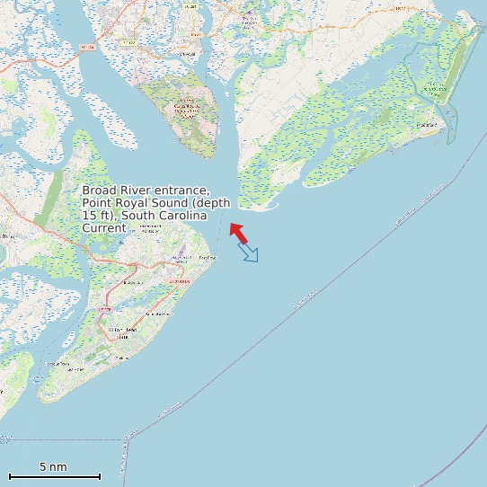 Map of Broad River entrance, Point Royal Sound (depth 15 ft), South Carolina Current Prediction Station