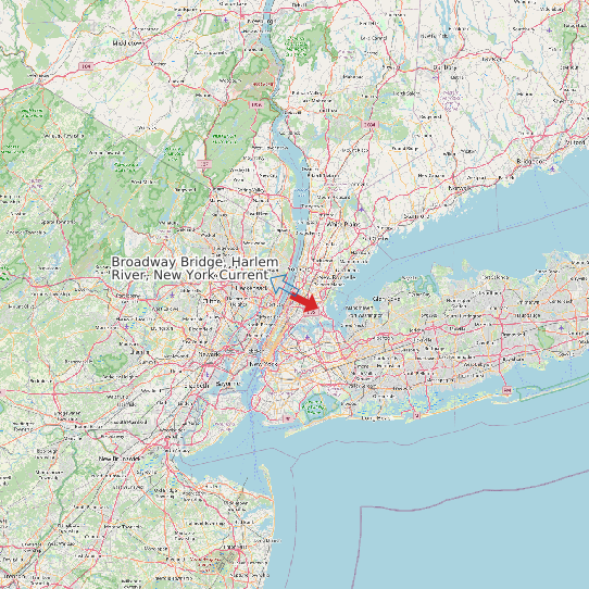 Map of Broadway Bridge, Harlem River, New York Current Prediction Station