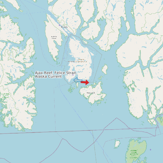 Map of Ajax Reef, Felice Strait, Alaska Current Prediction Station