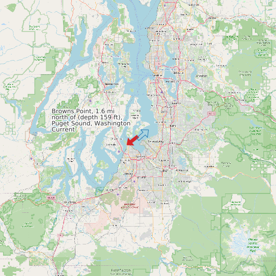 Map of Browns Point, 1.6 mi north of (depth 159 ft), Puget Sound, Washington Current Prediction Station