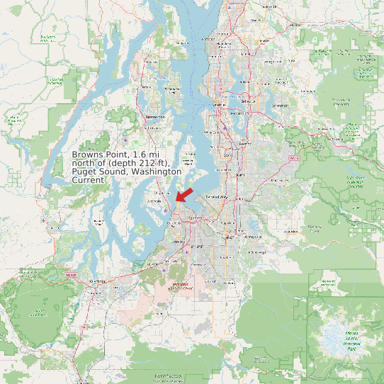 Map of Browns Point, 1.6 mi north of (depth 212 ft), Puget Sound, Washington Current Prediction Station