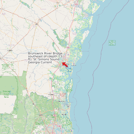 Map of Brunswick River Bridge, southeast of (depth 13 ft), St. Simons Sound, Georgia Current Prediction Station