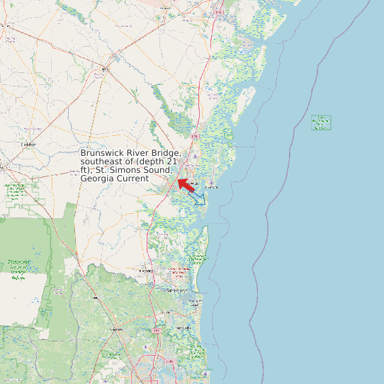 Map of Brunswick River Bridge, southeast of (depth 21 ft), St. Simons Sound, Georgia Current Prediction Station