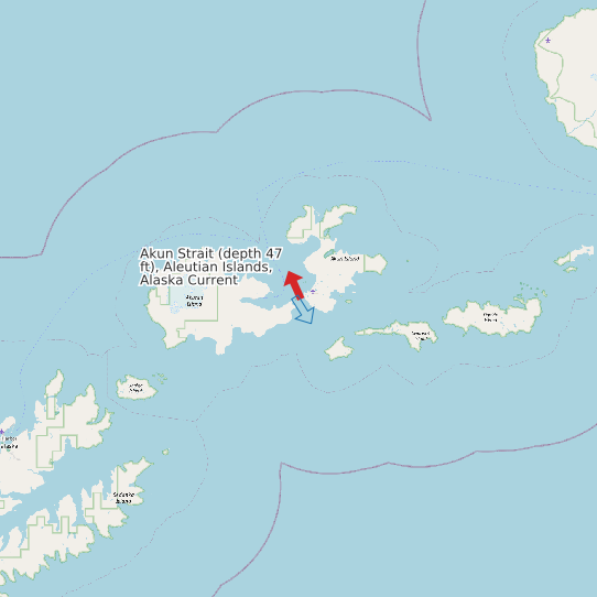 Akun Strait (depth 47 ft), Aleutian Islands, Alaska Current map
