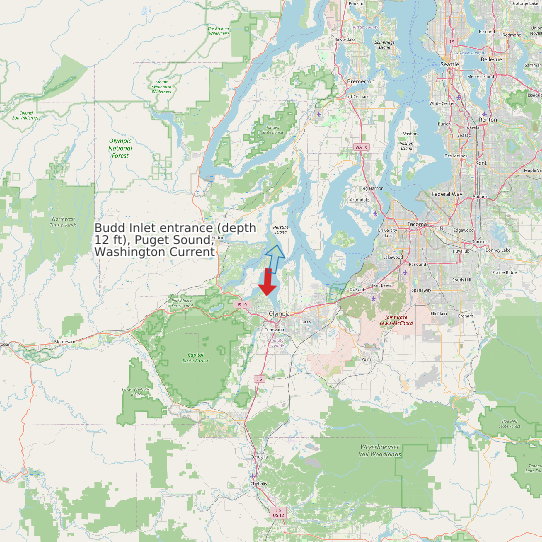 Map of Budd Inlet entrance (depth 12 ft), Puget Sound, Washington Current Prediction Station