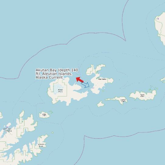 Map of Akutan Bay (depth 140 ft), Aleutian Islands, Alaska Current Prediction Station