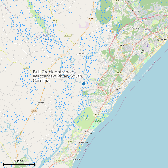 Map of Bull Creek entrance, Waccamaw River, South Carolina Tide Prediction Station