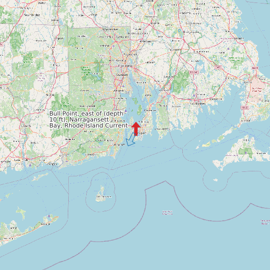 Map of Bull Point, east of (depth 10 ft), Narragansett Bay, Rhode Island Current Prediction Station