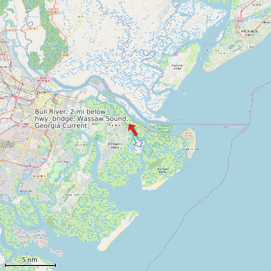 Map of Bull River, 2 mi below hwy. bridge, Wassaw Sound, Georgia Current Prediction Station