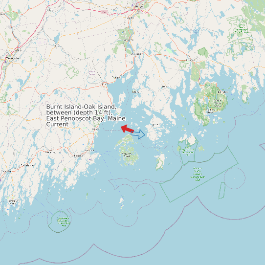 Map of Burnt Island-Oak Island, between (depth 14 ft), East Penobscot Bay, Maine Current Prediction Station