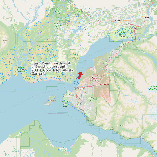 Map of Cairn Point, northwest of (west side) (depth 20 ft), Cook Inlet, Alaska Current Prediction Station