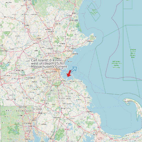 Map of Calf Island, 0.4 nmi west of (depth 25 ft), Massachusetts Current Prediction Station