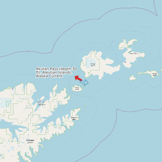 Akutan Pass (depth 30 ft), Aleutian Islands, Alaska Current map
