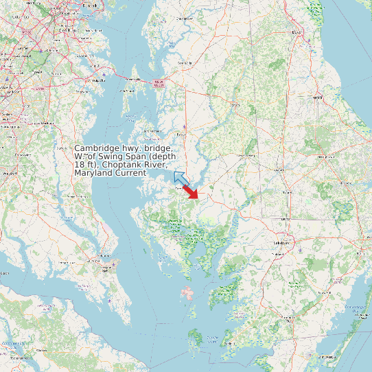 Map of Cambridge hwy. bridge, W. of Swing Span (depth 18 ft), Choptank River, Maryland Current Prediction Station