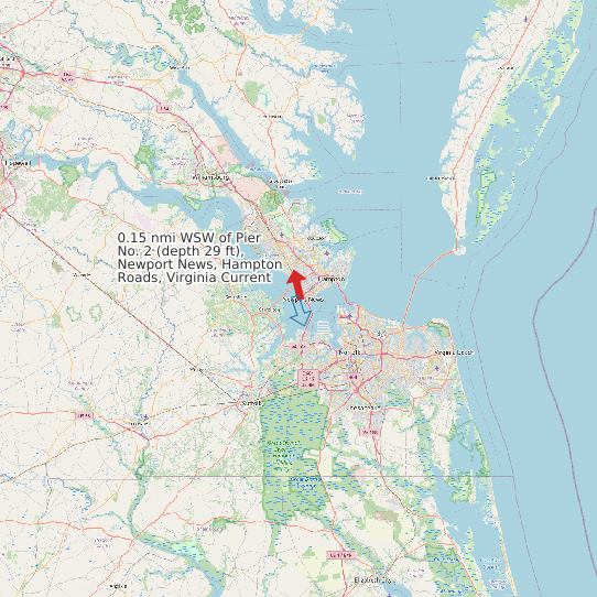0.15 nmi WSW of Pier No. 2 (depth 29 ft), Newport News, Hampton Roads, Virginia Current map
