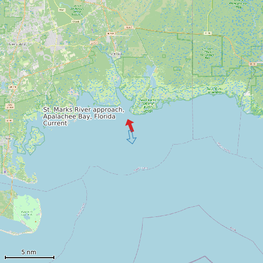 Map of St. Marks River approach, Apalachee Bay, Florida Current Prediction Station