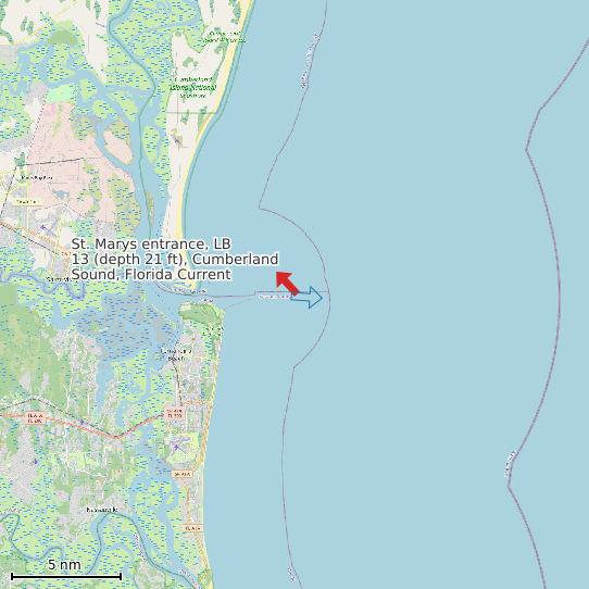 Map of St. Marys entrance, LB 13 (depth 21 ft), Cumberland Sound, Florida Current Prediction Station