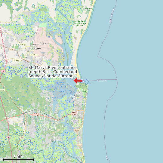 Map of St. Marys River entrance (depth 8 ft), Cumberland Sound, Florida Current Prediction Station