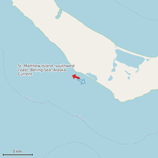 Map of St. Matthew Island, southwest coast, Bering Sea, Alaska Current Prediction Station