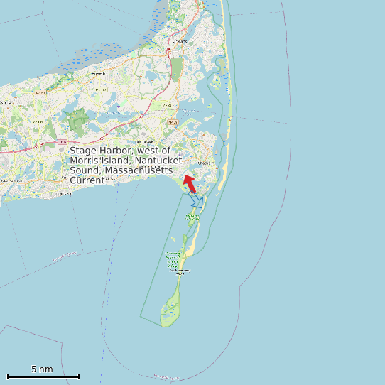 Map of Stage Harbor, west of Morris Island, Nantucket Sound, Massachusetts Current Prediction Station