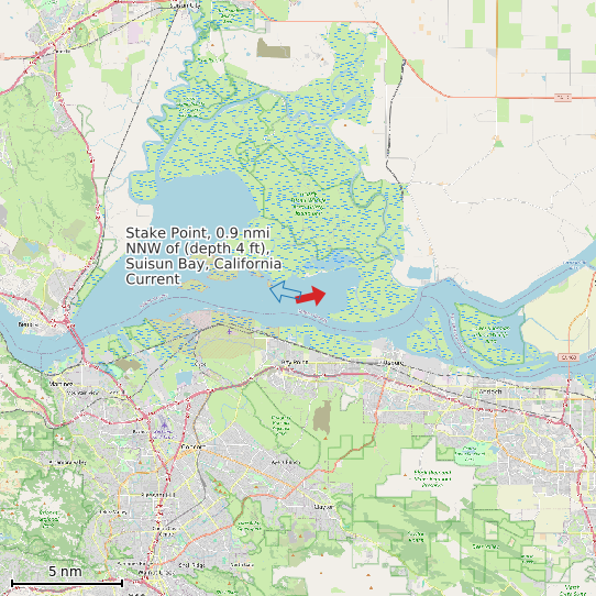 Map of Stake Point, 0.9 nmi NNW of (depth 4 ft), Suisun Bay, California Current Prediction Station