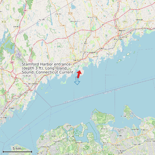 Map of Stamford Harbor entrance (depth 3 ft), Long Island Sound, Connecticut Current Prediction Station