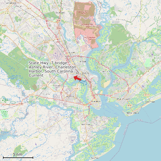Map of State Hwy. 7 bridge, Ashley River, Charleston Harbor, South Carolina Current Prediction Station