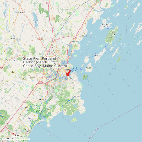 Map of State Pier, Portland Harbor (depth 3 ft), Casco Bay, Maine Current Prediction Station