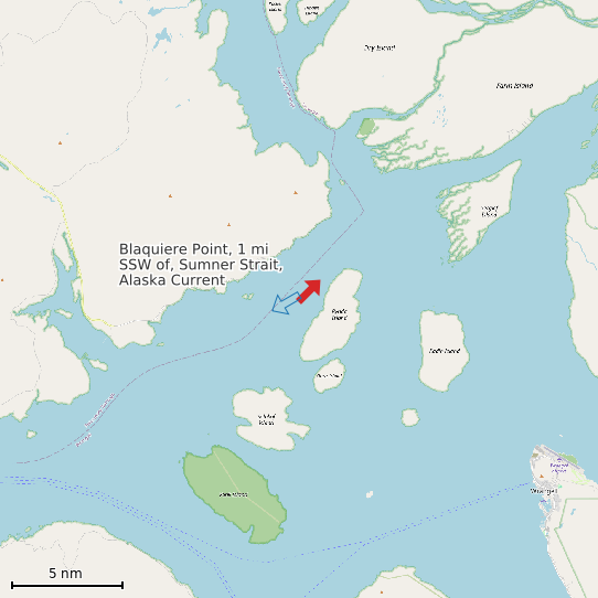 Map of Blaquiere Point, 1 mi SSW of, Sumner Strait, Alaska Current Prediction Station
