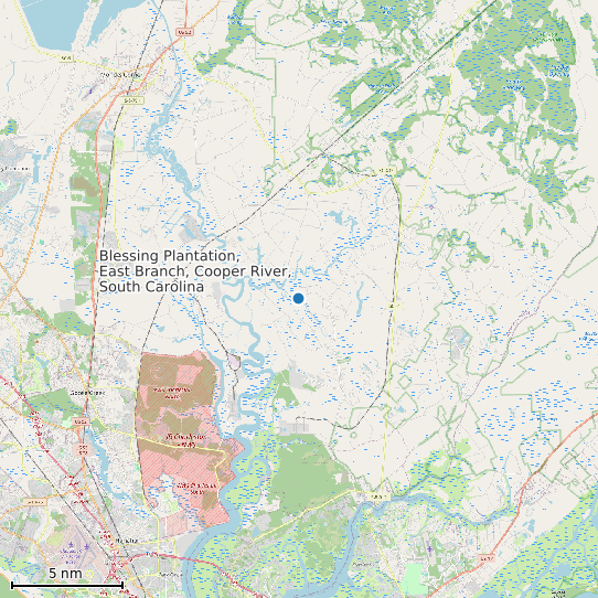 Map of Blessing Plantation, East Branch, Cooper River, South Carolina Tide Prediction Station