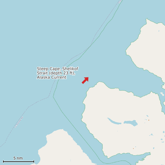 Map of Steep Cape, Shelikof Strait (depth 23 ft), Alaska Current Prediction Station