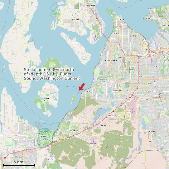 Map of Steilacoom, 0.8 mi north of (depth 151 ft), Puget Sound, Washington Current Prediction Station