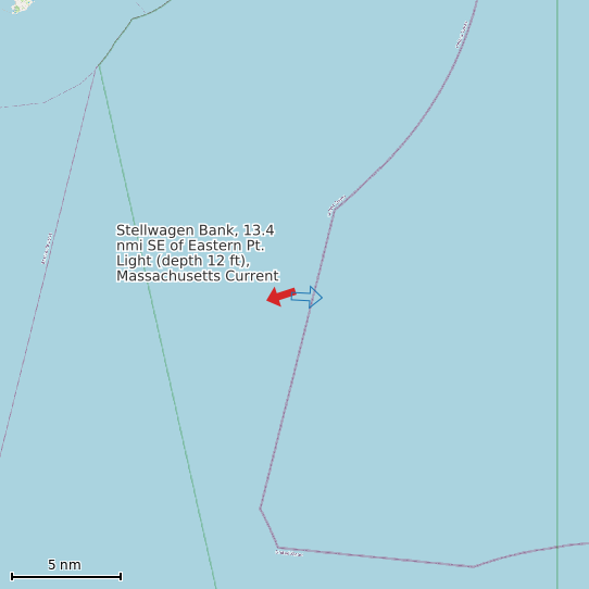 Map of Stellwagen Bank, 13.4 nmi SE of Eastern Pt. Light (depth 12 ft), Massachusetts Current Prediction Station