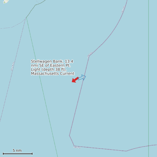 Map of Stellwagen Bank, 13.4 nmi SE of Eastern Pt. Light (depth 38 ft), Massachusetts Current Prediction Station