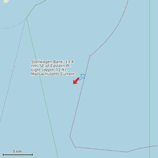 Map of Stellwagen Bank, 13.4 nmi SE of Eastern Pt. Light (depth 71 ft), Massachusetts Current Prediction Station