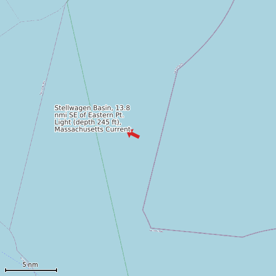 Map of Stellwagen Basin, 13.8 nmi SE of Eastern Pt. Light (depth 245 ft), Massachusetts Current Prediction Station