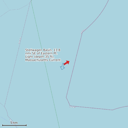 Map of Stellwagen Basin, 13.8 nmi SE of Eastern Pt. Light (depth 35 ft), Massachusetts Current Prediction Station