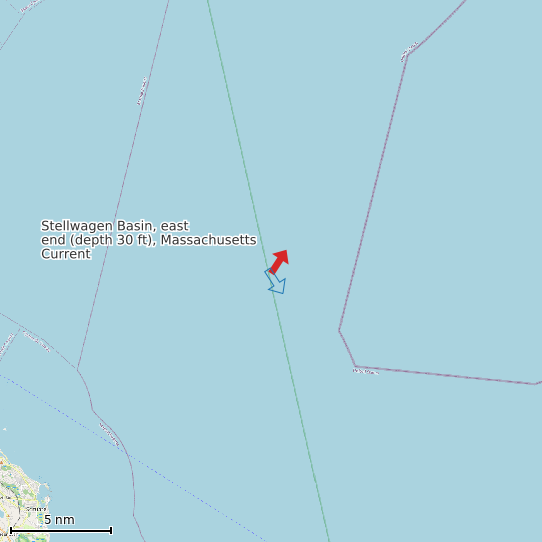 Map of Stellwagen Basin, east end (depth 30 ft), Massachusetts Current Prediction Station