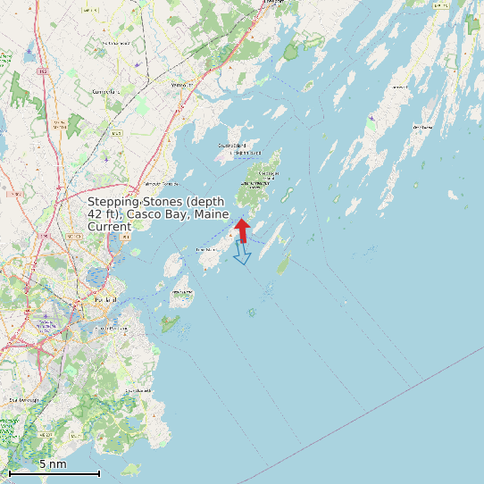 Map of Stepping Stones (depth 42 ft), Casco Bay, Maine Current Prediction Station