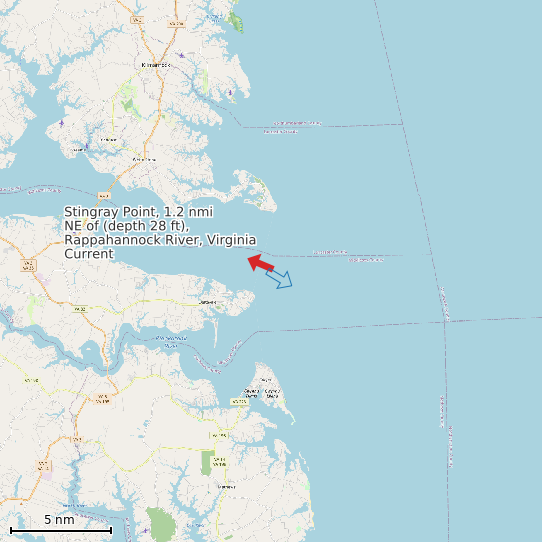 Map of Stingray Point, 1.2 nmi NE of (depth 28 ft), Rappahannock River, Virginia Current Prediction Station